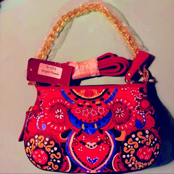 NEW WITH TAGS DESIGNER SHARIF COLORFUL GENUINE LEATHER BEADED CROSSBODY BAG